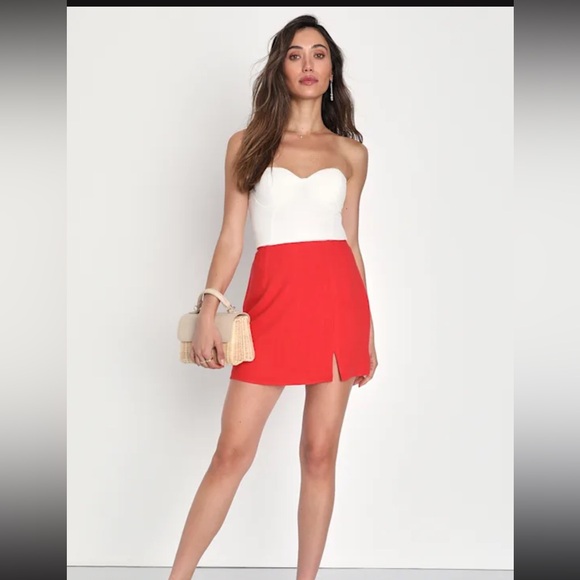 Lulus Effortless Outlook Red Linen Mini Skirt - Size XS - Picture 8 of 8